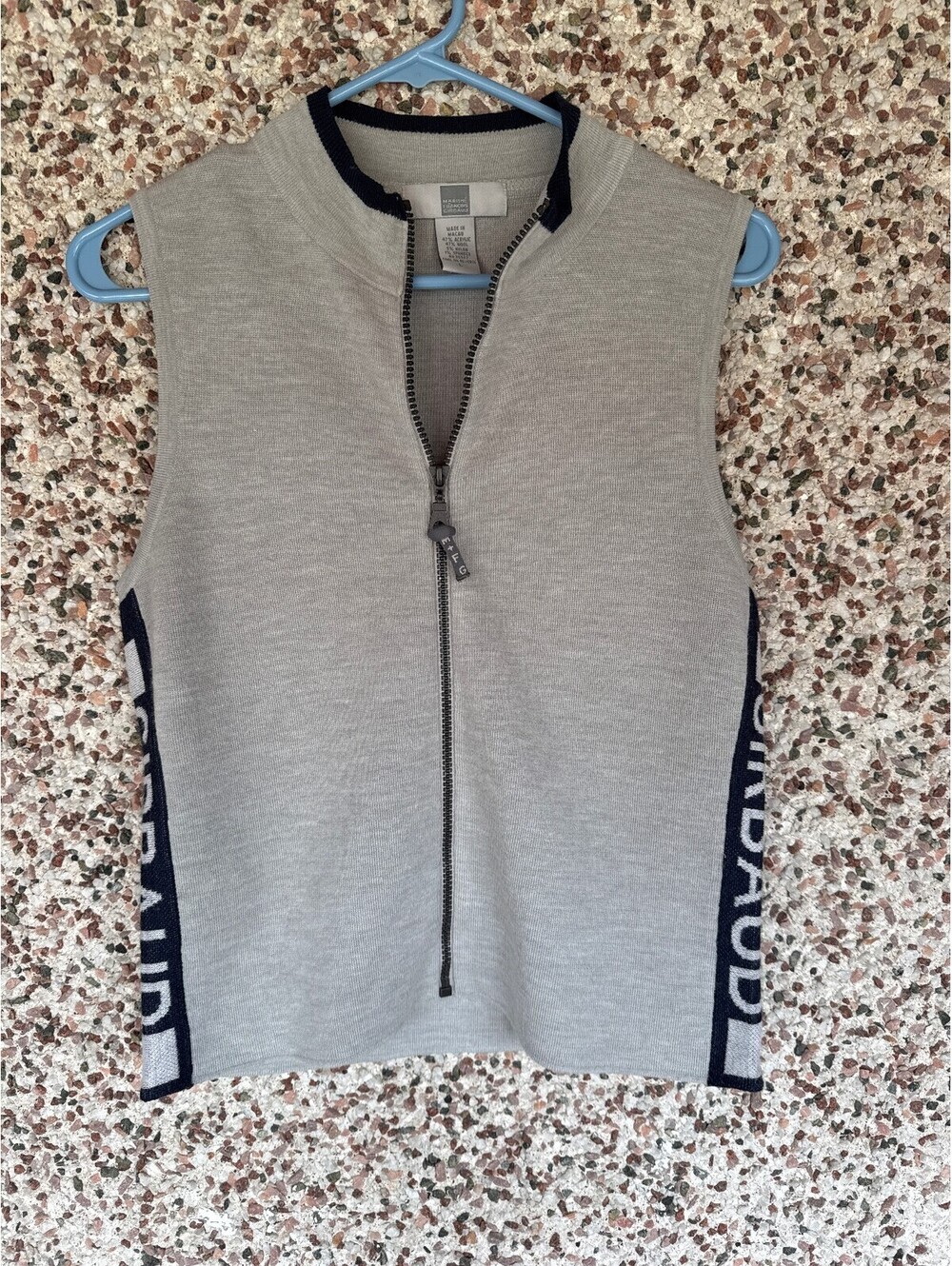 Marithe Francois Girbaud Sweater Vest Sz L Y2K Half Zip Logo Stripe